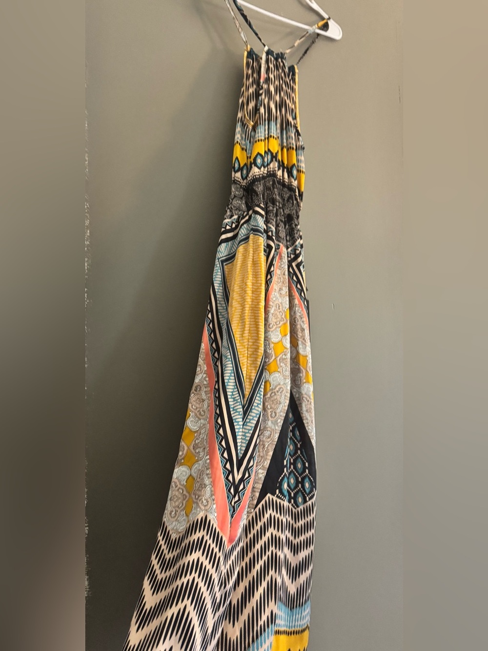 Angie Strappy Maxi Dress in Teal, Yellow, Black and Cream